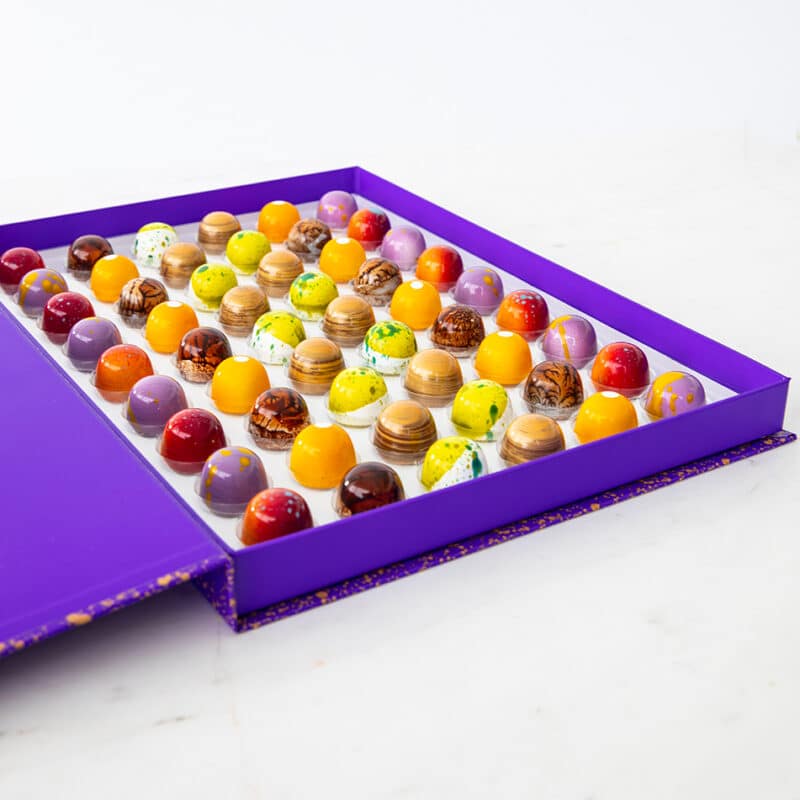 A box of 54 hand-painted bonbons