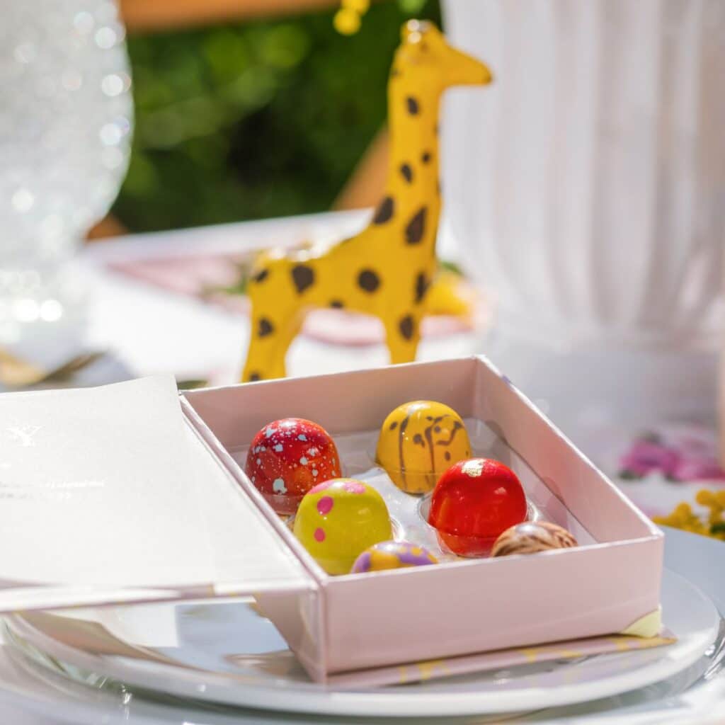Pink christening box with assorted bonbon flavours